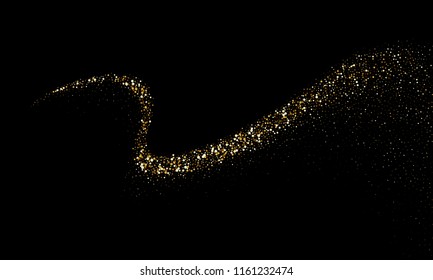 Golden glitter wave trail or sparkling space particles trace. Vector shiny confetti twist or gold light twist for Christmas or premium fashion and luxury cosmetic design Golden glitter wave trail or sparkling space particles trace. Vector shiny confetti twist or gold light twist for Christmas or premium fashion and luxury cosmetic design