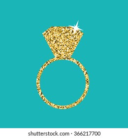 Golden glittered engagement ring. Vector texture.