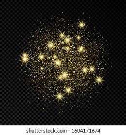 Golden glittering backdrop on a dark transparent background. Background with gold glitter effect and empty space for your text.  Vector illustration
