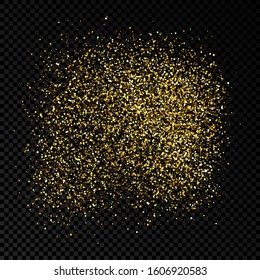 Golden glittering backdrop on a dark transparent background. Background with gold glitter effect and empty space for your text.  Vector illustration