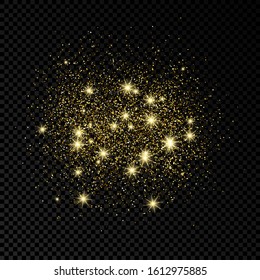 Golden glittering backdrop on a dark transparent background. Background with gold glitter effect and empty space for your text.  Vector illustration