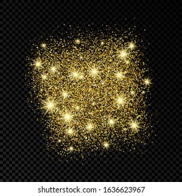 Golden glittering backdrop on a dark transparent background. Background with gold glitter effect and empty space for your text.  Vector illustration
