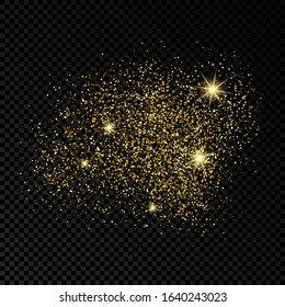 Golden glittering backdrop on a dark transparent background. Background with gold glitter effect and empty space for your text.  Vector illustration