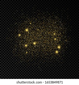 Golden glittering backdrop on a dark transparent background. Background with gold glitter effect and empty space for your text.  Vector illustration