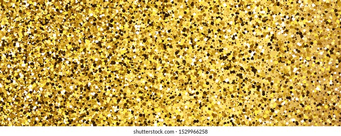 Golden glittering background with gold sparkles and glitter effect. Banner design. Empty space for your text.  Vector illustration