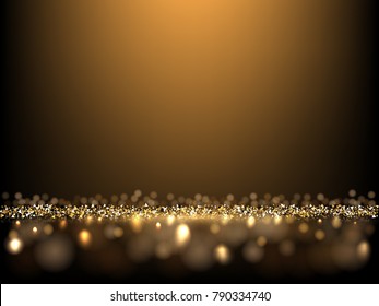 Golden glittering dark background. Vector luxury background for posters, banners or cards.