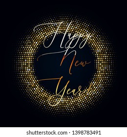 Golden Glittering Halftone Background for 2020 Happy New Year Celebration Banner. Abstract Golden Dots Vector Design Element.