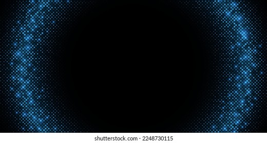 Golden glittering halftone background. Abstract glowing dots. Luxury round frame for your design. Vector illustration. EPS 10