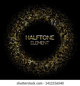 Golden Glittering Halftone Background. Banner. Abstract Golden Dots Vector Design Element 