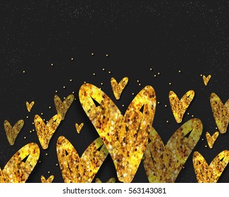 Golden Glittering Hearts decorated background for Happy Valentine's Day celebration or Love concept. Can be used as greeting or invitation card design.
