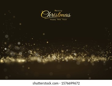 Golden glittering light bokeh shining, sparkling luxury On a dark background. decorative design christmas headers, website, greeting cards, anniversary, wedding