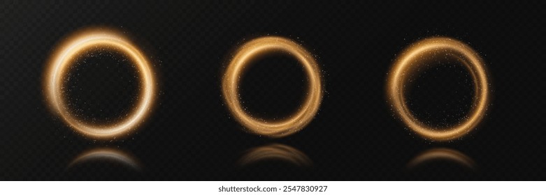 Círculo de luz brillante dorado con efecto luminoso aislado sobre fondo transparente. Abstractas marco redondo con efecto de luz. Curva de línea dorada círculo png.