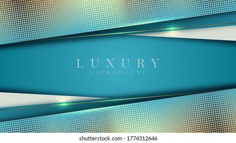 Golden glittering lines and halftone on a blue color . Abstract background about luxury.