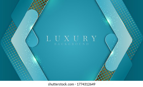 Golden glittering lines and halftone on a blue color . Abstract background about luxury.