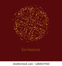 Golden glittering logo symbol on red background. Golden stamp for your design