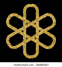 Golden glittering logo template in Celtic knots style on black background.  Tribal symbol . Gold ornament for jewelry design.