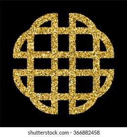 Golden glittering logo template in Celtic knots style on black background.  Tribal symbol . Gold ornament for jewelry design.