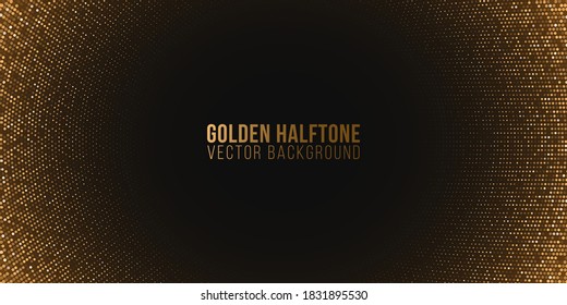 Golden glittering luxury halftone effect for your christmas holiday gift card. Vector illustration. Festive background. Sparkling dots. EPS 10