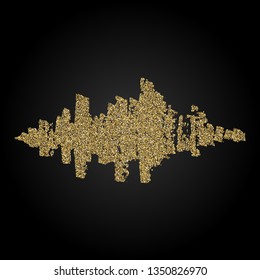 Golden glittering shape. Hand made golden brush stroke for design.