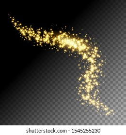 Golden glittering star way vector illustration. Shimmering cloud with stars isolated on transparent background. Magic stardust backdrop. Abstract sparkling vortex. Fairy glowing whirl wallpaper