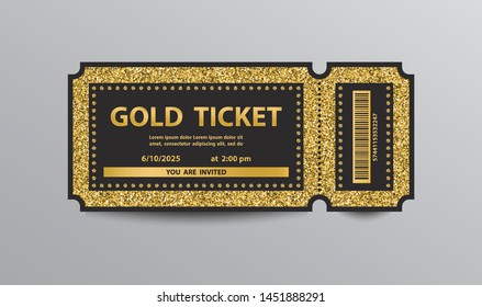 Golden Glittering Stub Ticket Template.