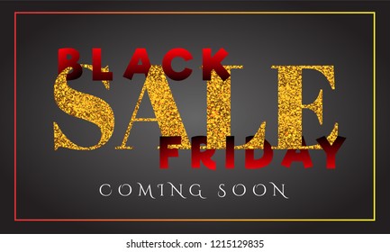 Golden glittering text Sale on glossy black background for Black Friday Sale, advertisement concept.