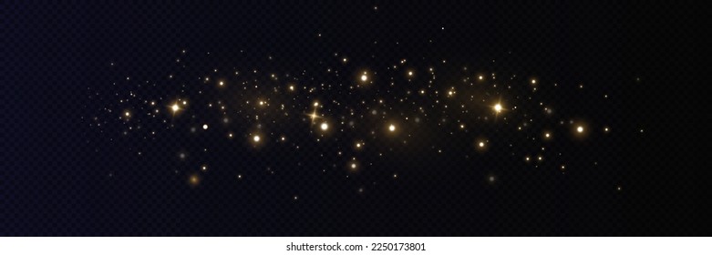 Brillo dorado. Efecto ligero. Fondo de partículas brillantes. Polvo de oro sobre un fondo transparente.