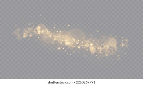 Golden glitter.Light effect.Glittering particles background. Gold dust on a transparent background.