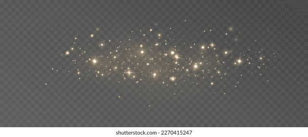 Golden glitter.Light effect.Glittering particles background. Gold dust on a transparent background.