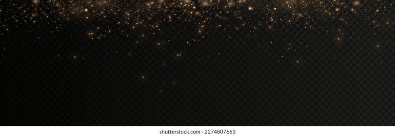 Golden glitter.Light effect.Glittering particles background. Gold dust on a transparent background.