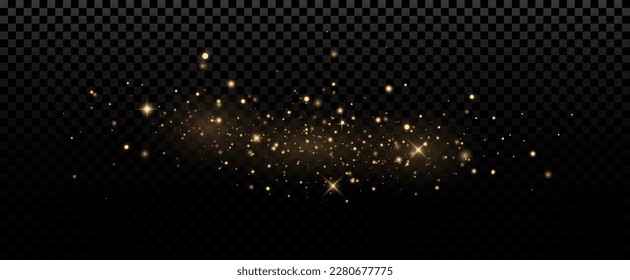 Golden glitter.Light effect.Glittering particles background. Gold dust on a transparent background.