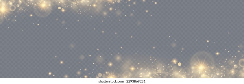 Golden glitter.Light effect.Glittering particles background. Gold dust on a transparent background.