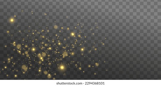 Golden glitter.Light effect.Glittering particles background. Gold dust on a transparent background.	
