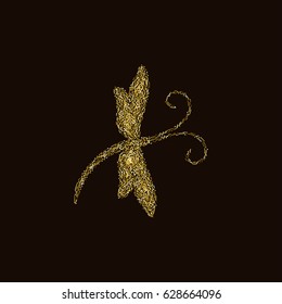 Golden glittery dragonfly vector illustration