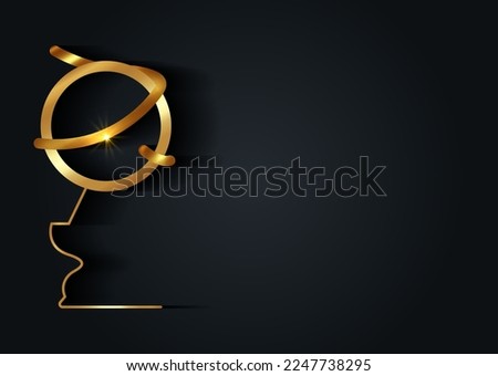 golden globe concept, gold frame background isolated on black color