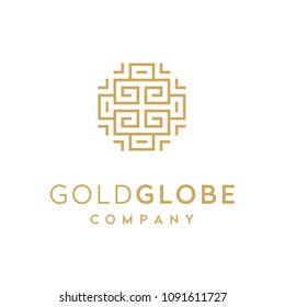 Golden Globe with Initials Letter G G asian greek frame border ornament logo design inspiration