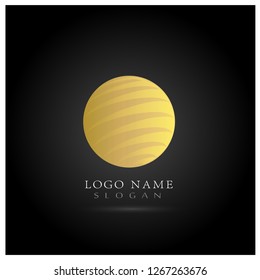 Golden Globe & Lines Sphere Logo. Symbol & Icon Vector Template
