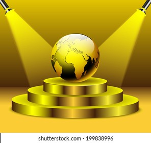 Golden globe on golden stage