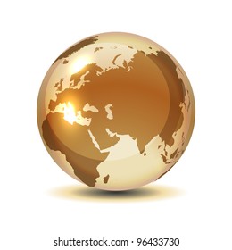 Globo dorado con sombra en blanco, ilustración vectorial, pasos 10, 9 capas, fácil de editar.