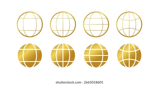 Golden globe vector icon set.