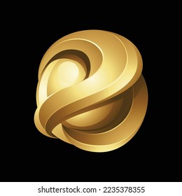 Golden Glossy 3d Sphere on a Black Background