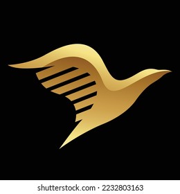 Golden Glossy Abstract Eagle on a Black Background