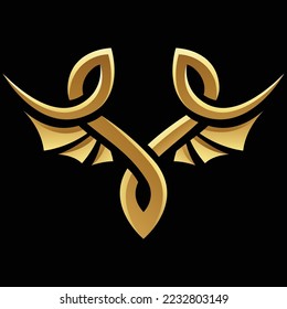 Golden Glossy Abstract Wings on a Black Background - Icon 2