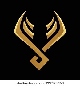 Golden Glossy Abstract Wings on a Black Background - Icon 1