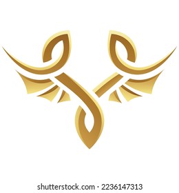 Golden Glossy Abstract Wings on a White Background - Icon 2