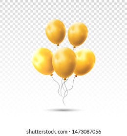 
Golden glossy balloons on a gray background with shadow, realistic birthday balloons design.