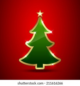 Golden and glossy Christmas tree Vector illustration. Easy to edit.