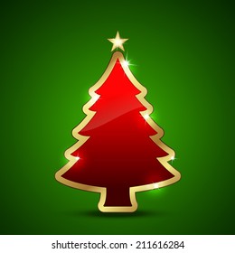 Golden and glossy Christmas tree Vector illustration. Easy to edit.