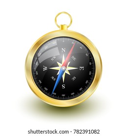 Golden Glossy Compass with windrose. Vector Illustration.