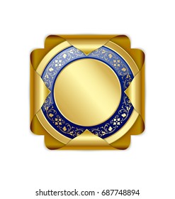 Golden glossy decorative plaque isolated on white background